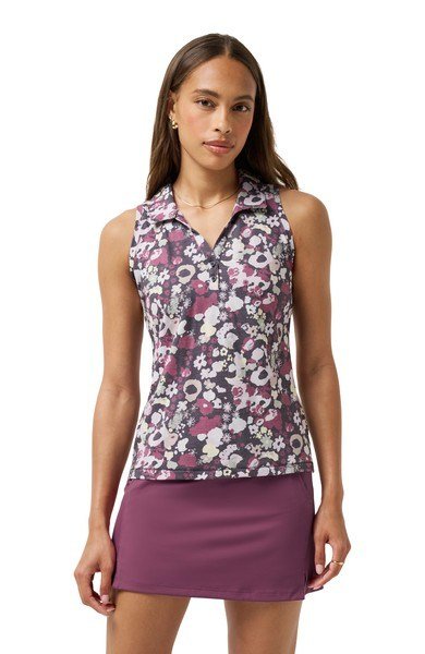 Travis Mathew Featherweight Printed Sleeveless polo de mujer, graystone floral multi