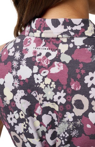 Travis Mathew Featherweight Printed Sleeveless polo de mujer, graystone floral multi