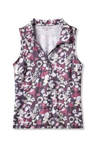 Travis Mathew Featherweight Printed Sleeveless polo de mujer, graystone floral multi