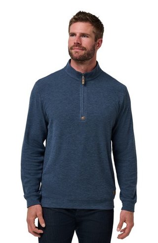 Travis Mathew Cloud suéter 1/4 zip para hombre, heather navy