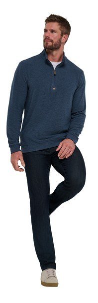 Travis Mathew Cloud suéter 1/4 zip para hombre, heather navy