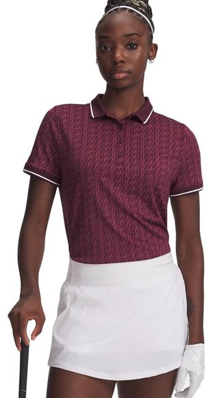 Under Armour Playoff Jacquard polo de mujer, dark maroon/fuchsia dusk/white