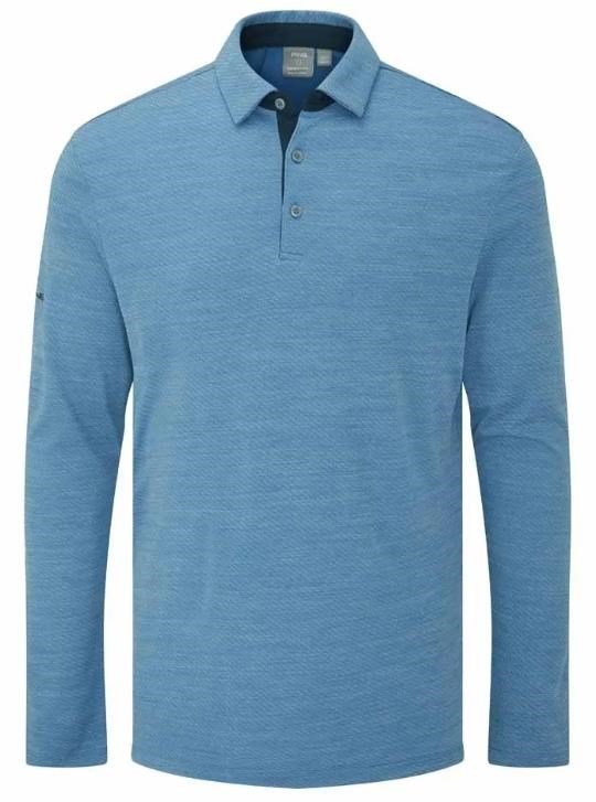 PING Creek polo de manga larga de hombre, tidal blue melange
