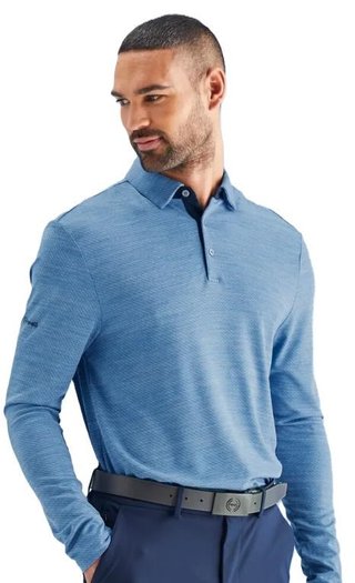 PING Creek polo de manga larga de hombre, tidal blue melange