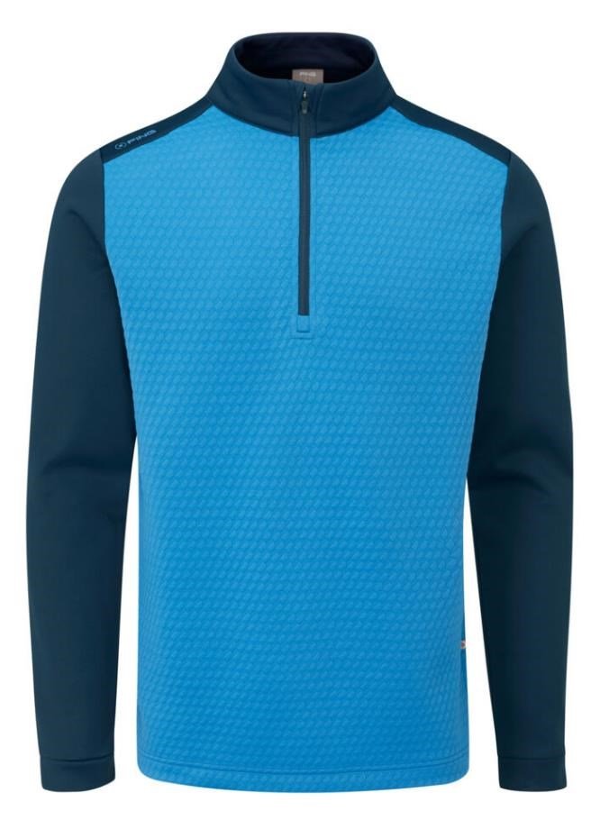 PING Nolan Quarter Zip Fleece sudadera de hombre, tidal blue/navy