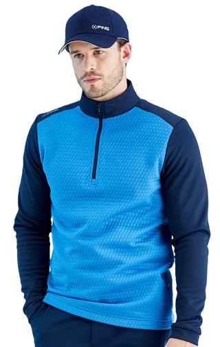 PING Nolan Quarter Zip Fleece sudadera de hombre, tidal blue/navy