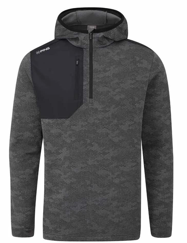 PING Nexa Hooded half zip fleece sudadera de hombre, negra