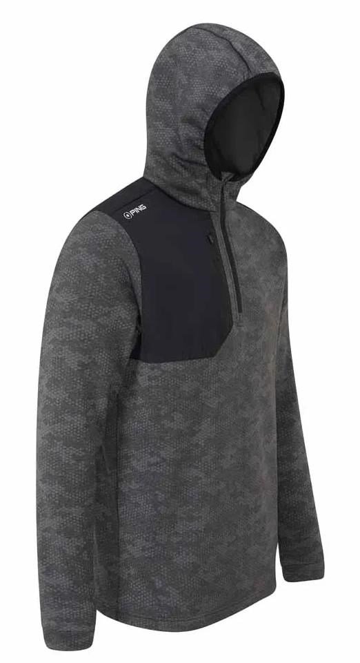 PING Nexa Hooded half zip fleece sudadera de hombre, negra