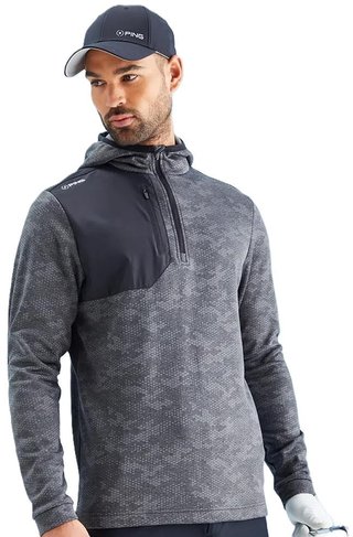 PING Nexa Hooded half zip fleece sudadera de hombre, negra