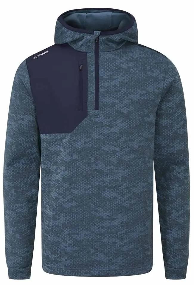 PING Nexa Hooded half zip fleece sudadera de hombre, azul fusion/navy