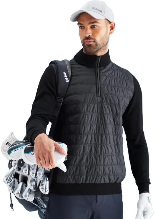 PING Connell Hybrid quarter-zip suéter de hombre, negro