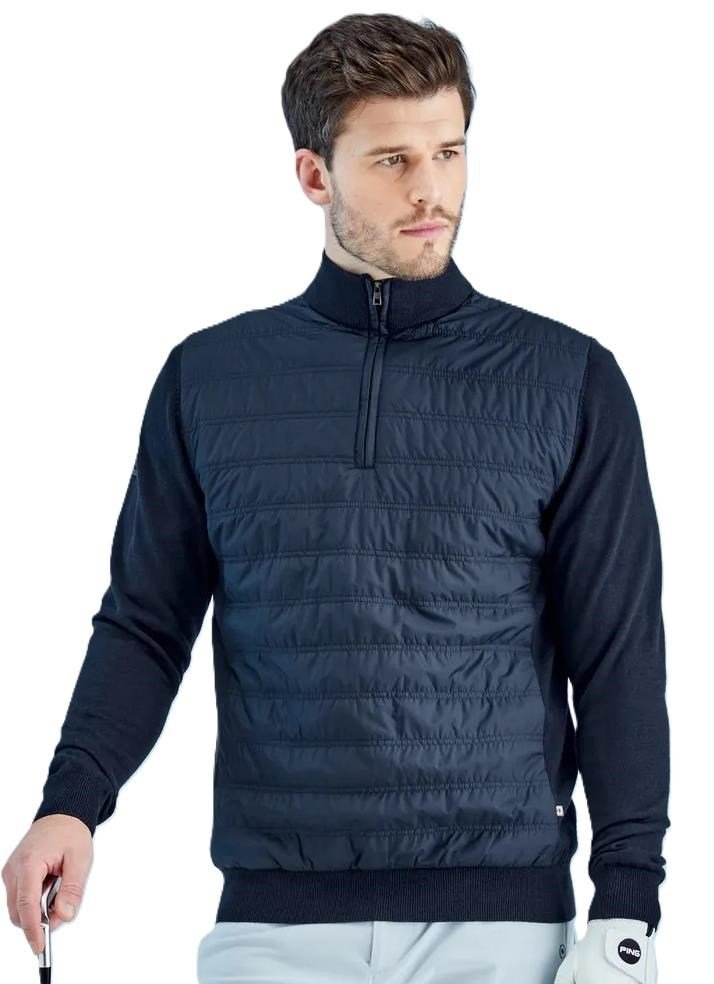 PING Connell Hybrid quarter-zip suéter de hombre, azul marino