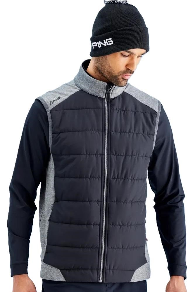 PING Aiden Hybrid Fleece chaleco de hombre, asphalt marl/negro