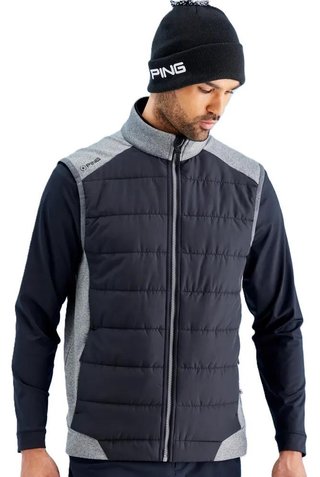 PING Aiden Hybrid Fleece chaleco de hombre, asphalt marl/negro