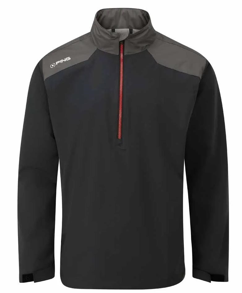 PING AquaDrive chaqueta impermeable de hombre con media cremallera, negro/asfalto