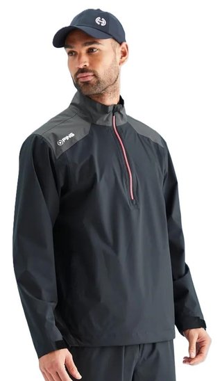 PING AquaDrive chaqueta impermeable de hombre con media cremallera, negro/asfalto