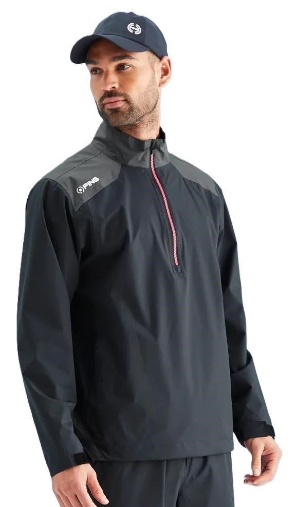 PING AquaDrive chaqueta impermeable de hombre con media cremallera, negro/asfalto