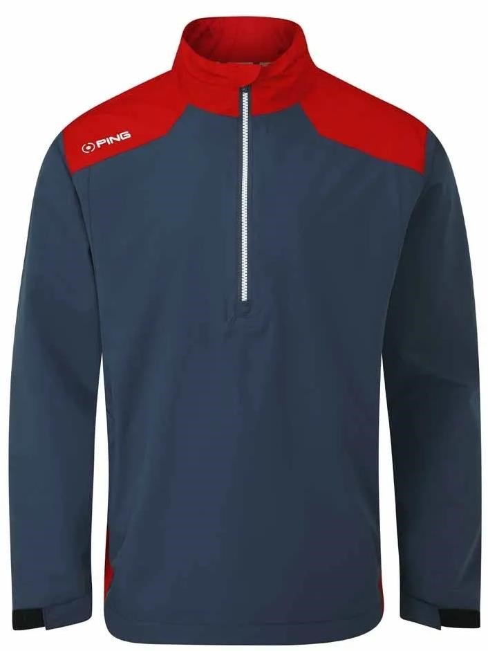 PING AquaDrive Half-Zip chaqueta impermeable de hombre, oxford blue/classic red