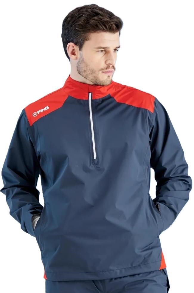 PING AquaDrive Half-Zip chaqueta impermeable de hombre, oxford blue/classic red