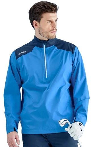 PING AquaDrive Half-Zip chaqueta impermeable de hombre, brilliant blue/oxford blue