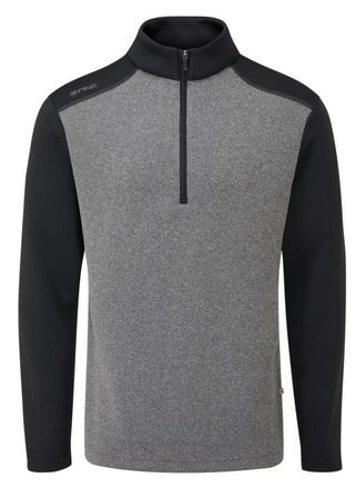 PING Ramsey half zip ribbed fleece pullover de hombre, negro jaspeado/negro