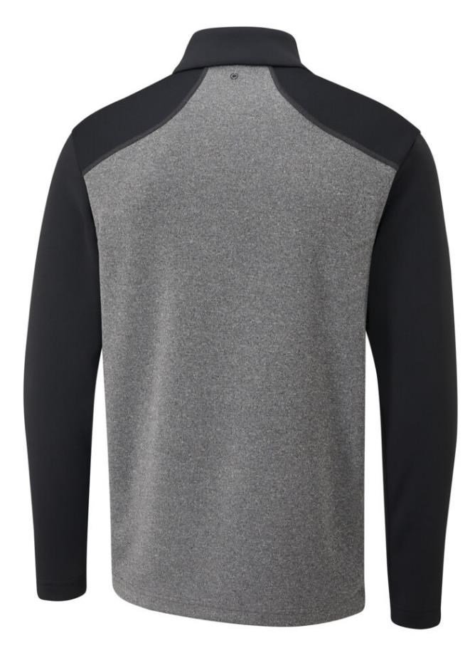 PING Ramsey half zip ribbed fleece pullover de hombre, negro jaspeado/negro