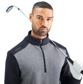 PING Ramsey half zip ribbed fleece pullover de hombre, negro jaspeado/negro