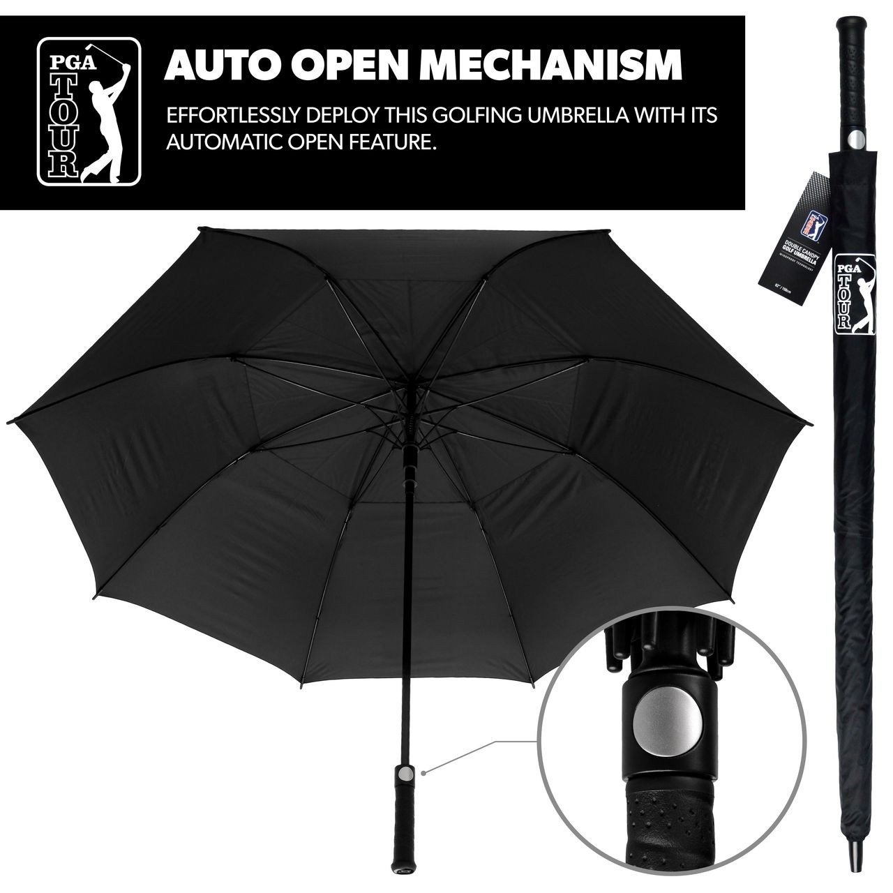 PGA Tour Windproof Double Canopy paraguas 62", negro