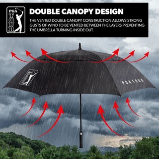 PGA Tour Windproof Double Canopy paraguas 62", negro