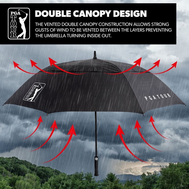 PGA Tour Windproof Double Canopy paraguas 62", negro