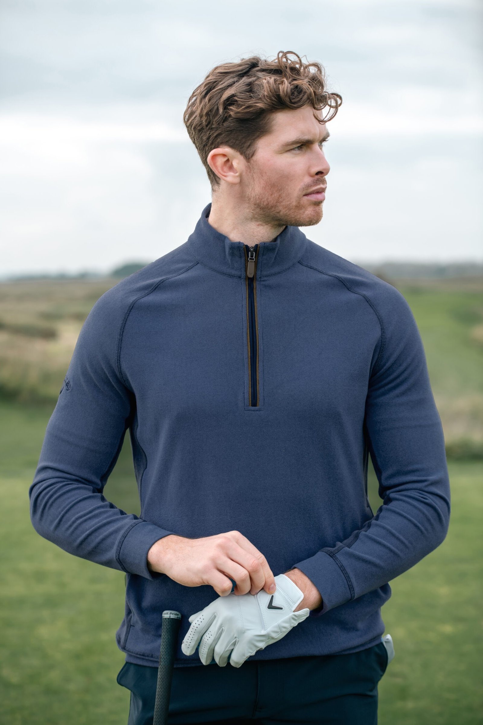 Callaway Brushed Rib 1/4 Zip sudadera de hombre, peacoat heather