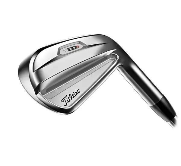 Hierros de golf con shaft de acero, vistos desde el cuello hacia la cabeza