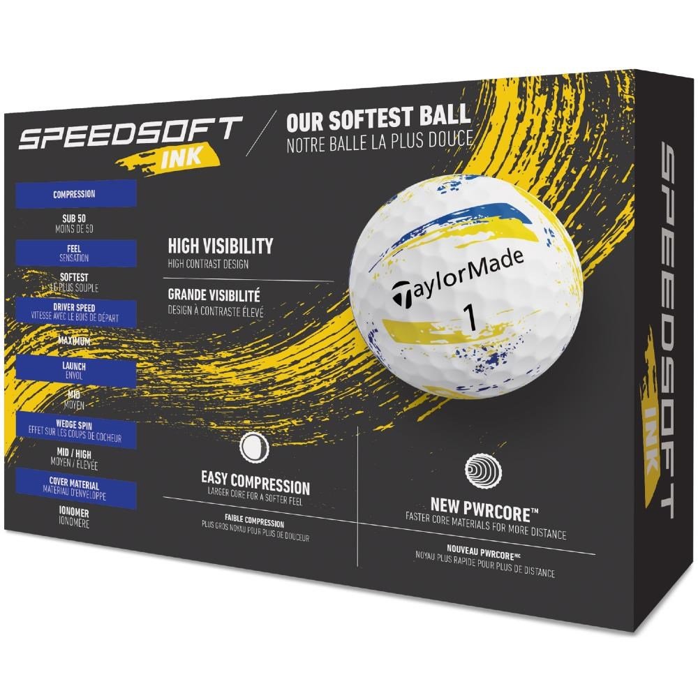 TaylorMade SpeedSoft Ink pelotas de golf, amarillo/azul