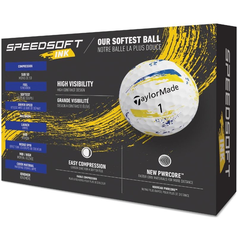 TaylorMade SpeedSoft Ink pelotas de golf, amarillo/azul