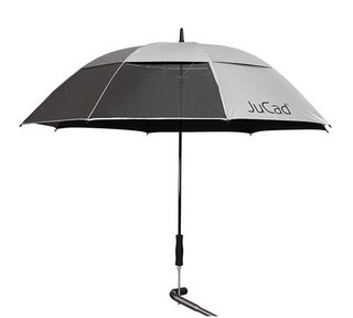 JuCad paraguas de golf telescópico 68" cuadrado y resistente al viento con 2 ventanas de visión con pin, plateado (protección UV)