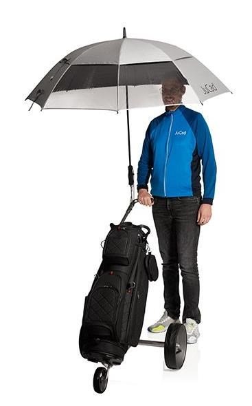 JuCad paraguas de golf telescópico 68" cuadrado y resistente al viento con 2 ventanas de visión con pin, plateado (protección UV)