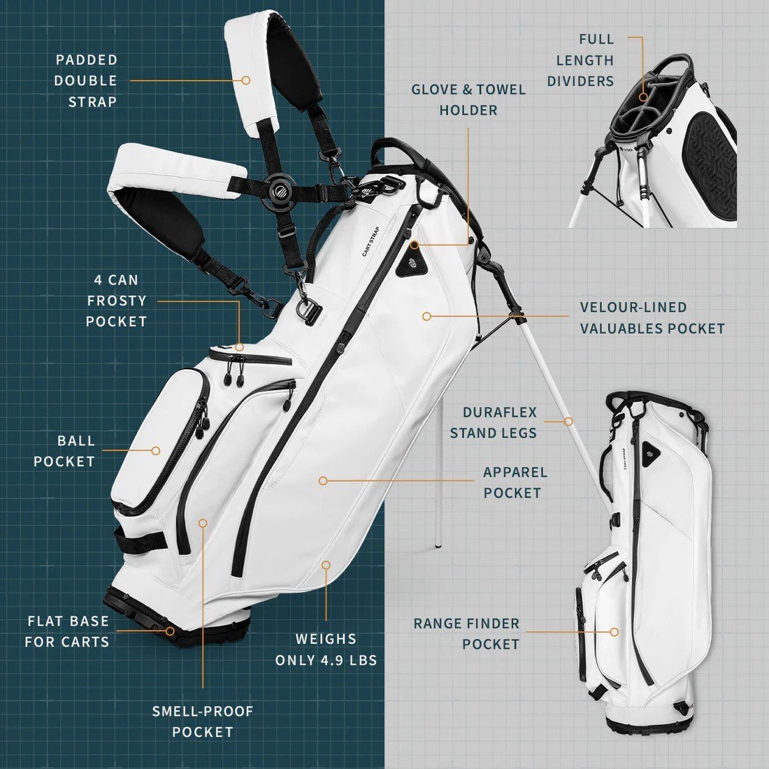 Sunday Golf Ryder S-Class stand bag, blanco