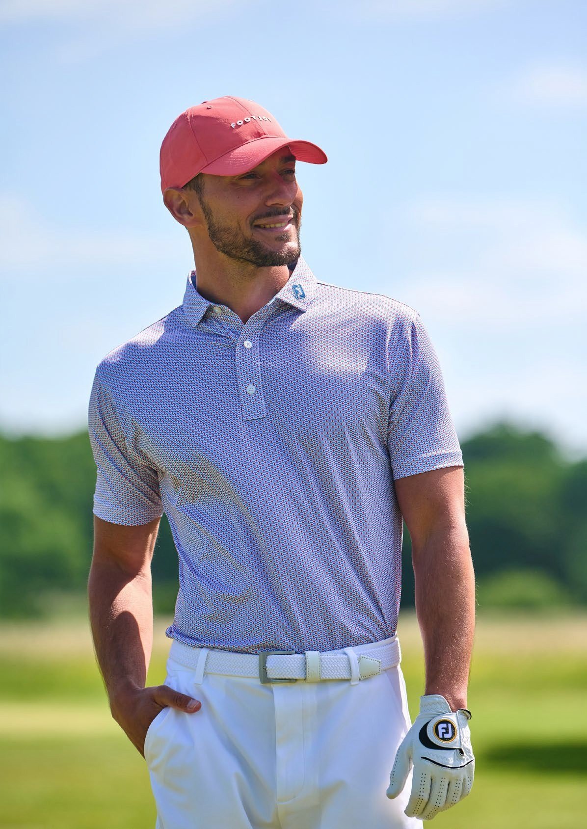 FootJoy Nautical Flag Print Lisle polo de hombre, nantucket red/coastal blue