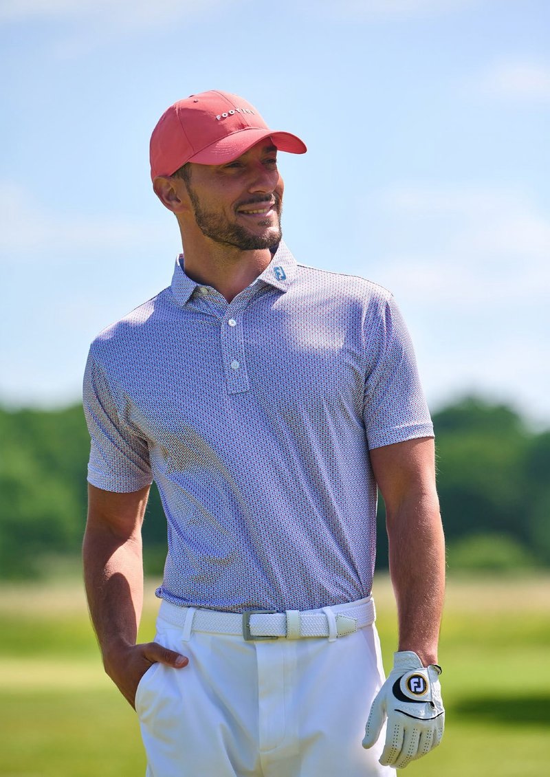 FootJoy Nautical Flag Print Lisle polo de hombre, nantucket red/coastal blue