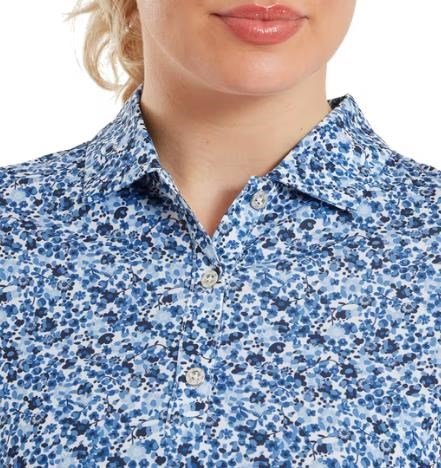 FootJoy Cap Sleeve Lisle polo de mujer, navy floral print