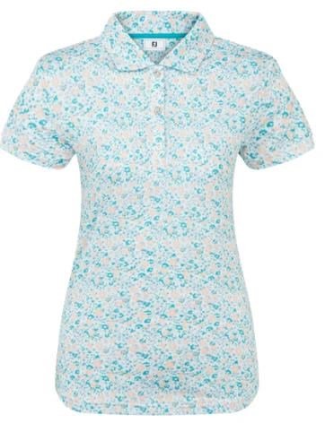 FootJoy Cap Sleeve Lisle polo de mujer, tile blue floral print