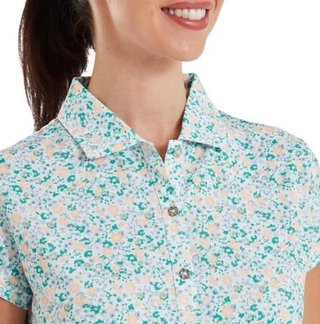 FootJoy Cap Sleeve Lisle polo de mujer, tile blue floral print