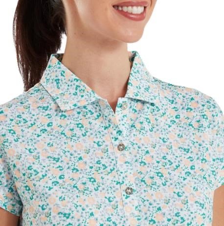 FootJoy Cap Sleeve Lisle polo de mujer, tile blue floral print