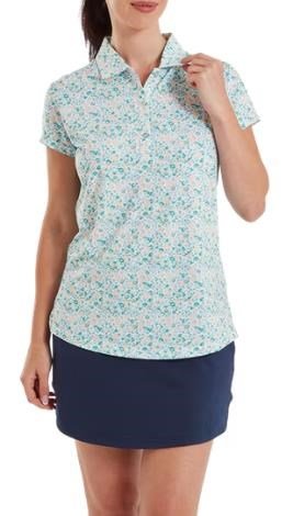 FootJoy Cap Sleeve Lisle polo de mujer, tile blue floral print