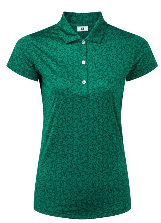 FootJoy Painted Floral Cap Sleeve Lisle polo de mujer, field green