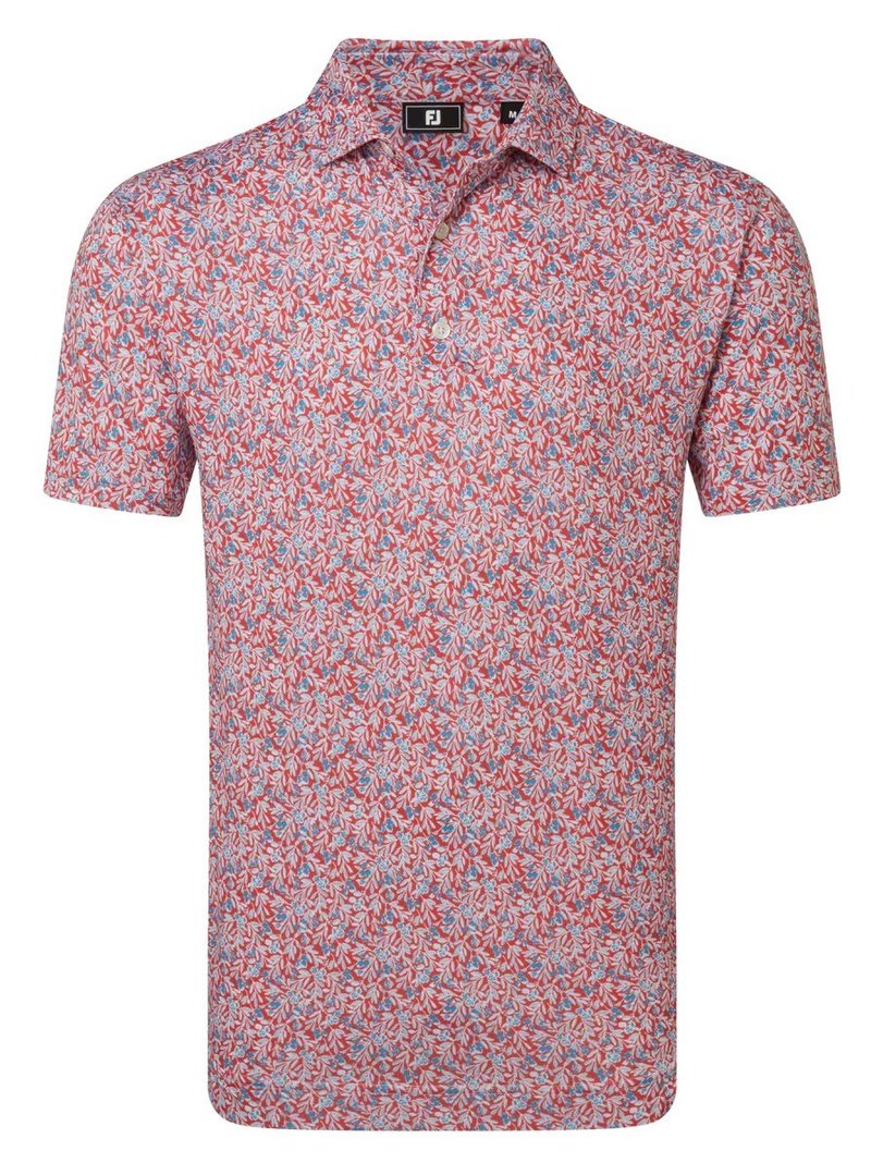 FootJoy Meadow Print Lisle polo de hombre, nantucket red/hambray/coastal blue