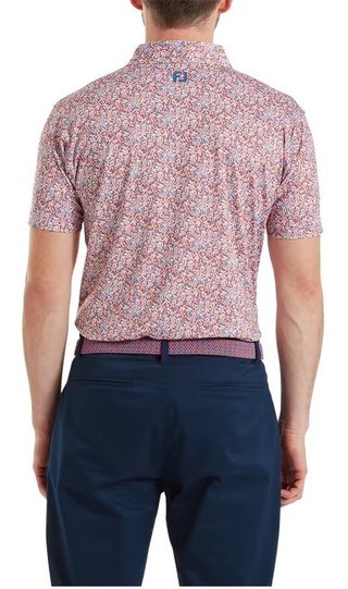 FootJoy Meadow Print Lisle polo de hombre, nantucket red/hambray/coastal blue