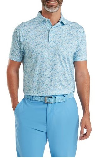 FootJoy Meadow Print Lisle polo de hombre, blue reef/sea glass/deep reef