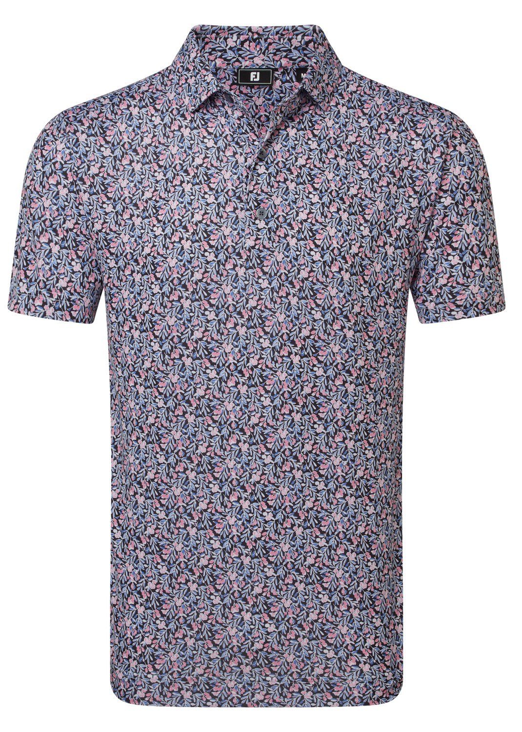 FootJoy Meadow Print Lisle polo de hombre, negro/vivid violet/pink pop