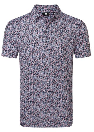 FootJoy Meadow Print Lisle polo de hombre, negro/vivid violet/pink pop